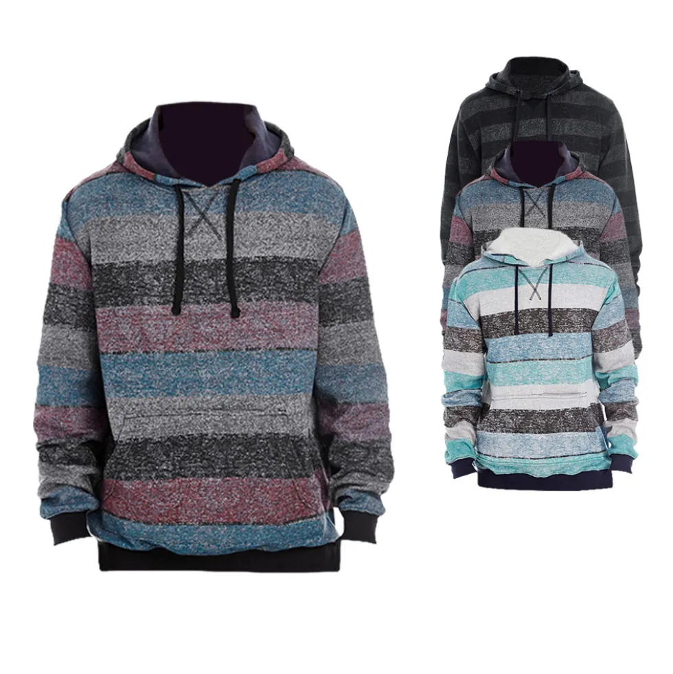 BU8603 Burnside Kapuzenpullover mit gedruckten Streifenmuster meliert Hoodie