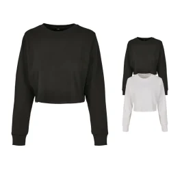 BY131 Build Your Brand Damen Frottee Sweatshirt Rundhals abgeschnitten bauchfrei