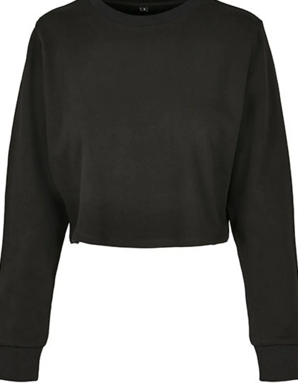 BY131 Build Your Brand Damen Frottee Sweatshirt Rundhals abgeschnitten bauchfrei