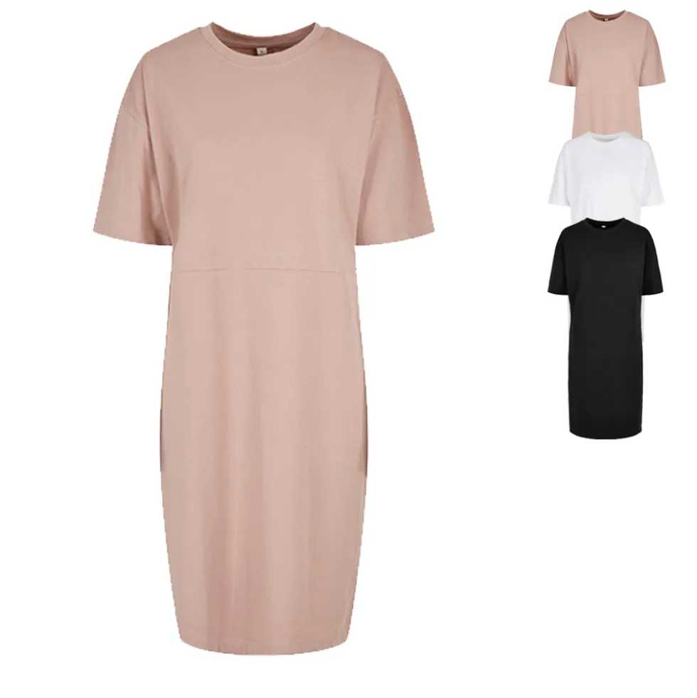 BY181 Build Your Brand Damen T-Shirt-Kleid aus Bio-Baumwolle mit Seitenschlitz
