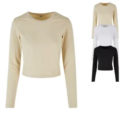 BY261 Build Your Brand Damen T-Shirt langarm knapp bauchfrei