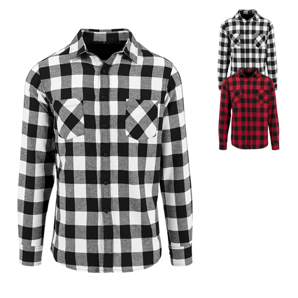 BY031 Build Your Brand karriertes Flannel Hemd Holzfällerhemd