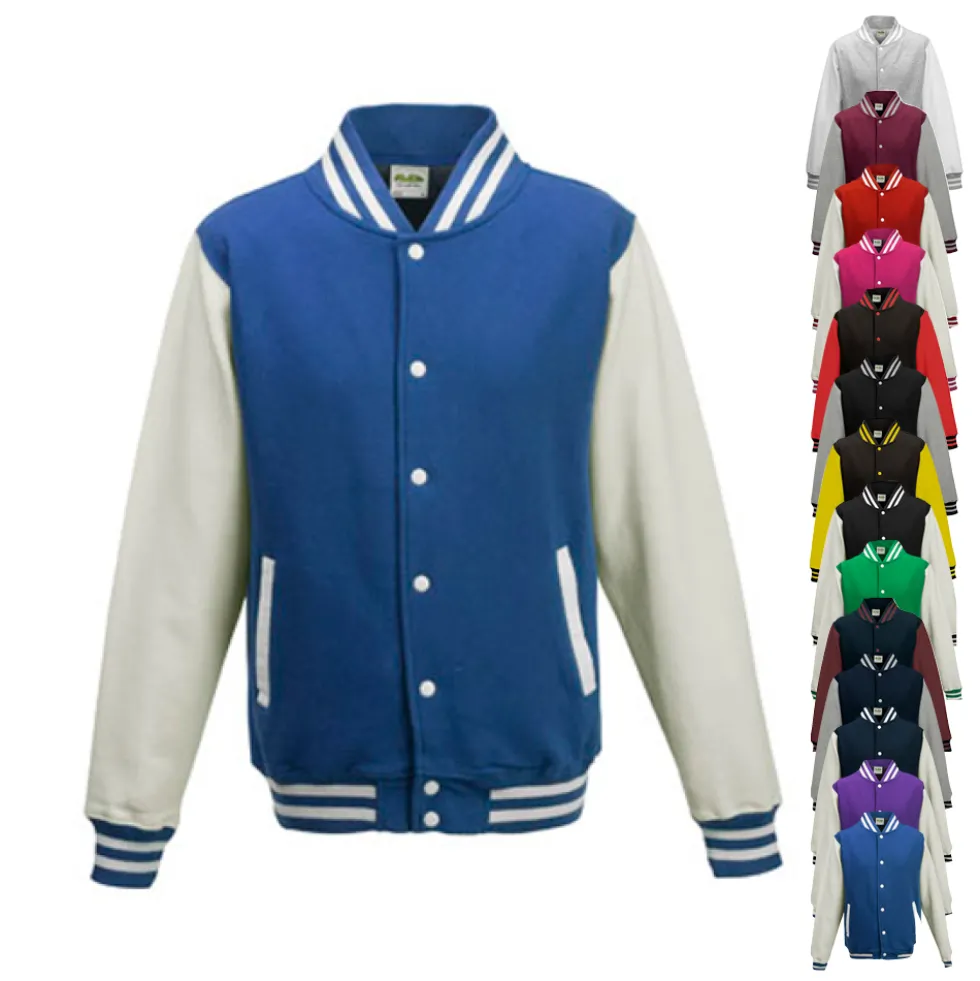 JH043 Just Hoods Jacke Baseball-Jacke mit kontrastfarbenen Ärmeln VARSITY-Jacke