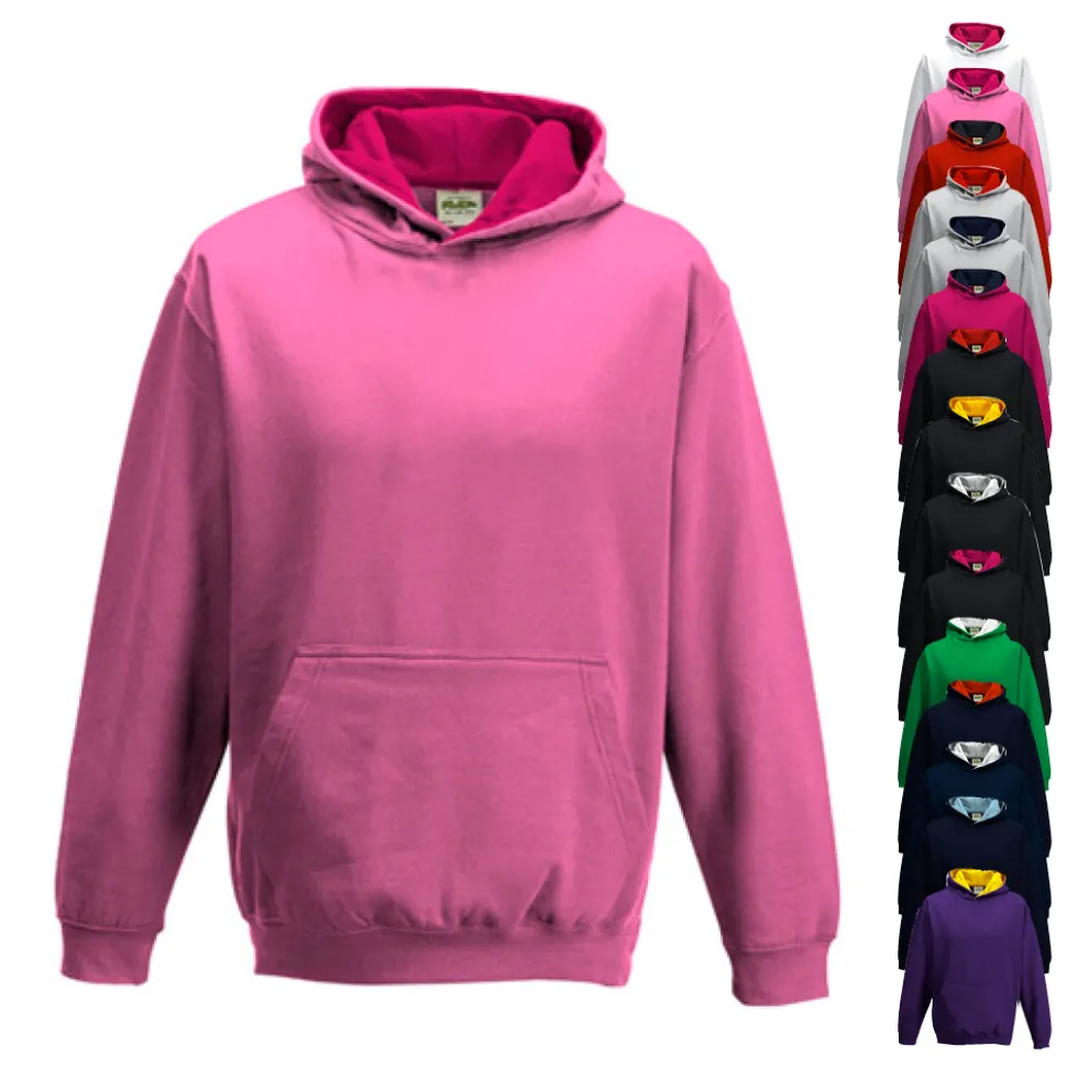 JH003K Just Hoods Kinder Kapuzenpullover mit doppellagiger Kapuze mit kontrastfarbener Innenseite Hoodie