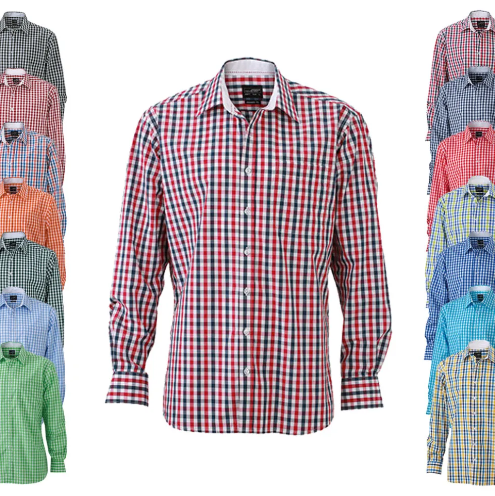 JN617 James+Nicholson Herren kariertes Hemd