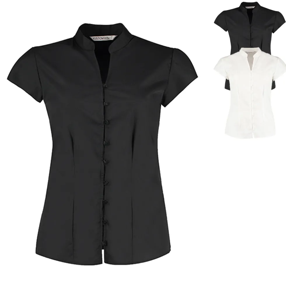 K727 Kustom Kit Damen Bluse Kurzarm Bügelleicht eng anliegend