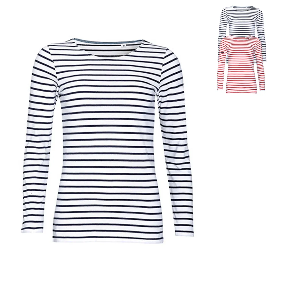 L01403 SOL´S Damen Langarm T-Shirt Marine Gestreift