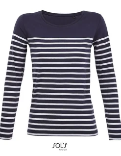 L03100 SOLS Damen Langarm T-Shirt MATELOT Gestreift