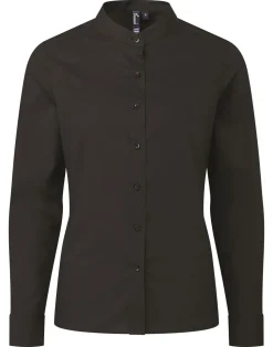 PW358 Premier Workwear Damen Bluse „Großvater“-Stehkragen langarm