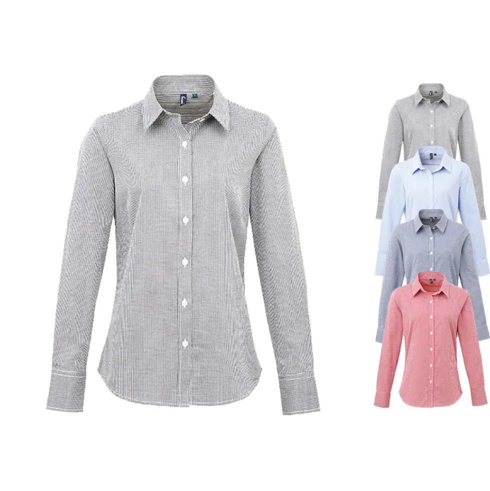PW320 Premier Workwear Damen Hemd Langarm im beliebten Vichy-Muster