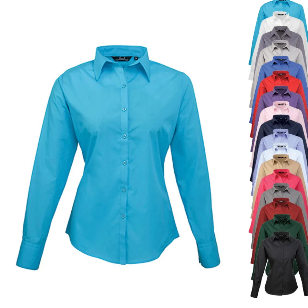 PW300 Premier Workwear Damen Poplin langarm Bluse (Damenbluse/Langarm)