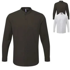 PW258 Premier Workwear Herren Hemd „Großvater“-Stehkragen langarm