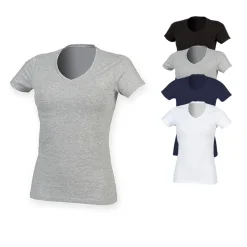 SF122 SF Women Damen Strech-T-Shirt mit V-Ausschnitt
