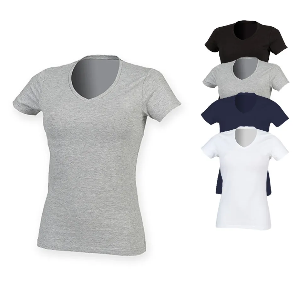 SF122 SF Women Damen Strech-T-Shirt mit V-Ausschnitt