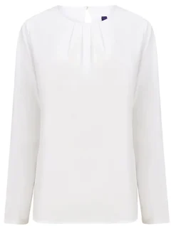 W598 Henbury Damen Bluse mit Falten vorne und langen Ärmeln