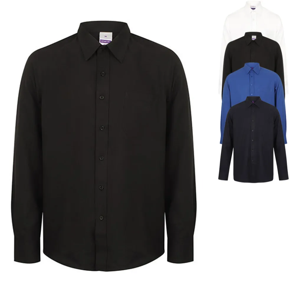 W590 Henbury Herren langarm Bluse Hemd Schweißtransportierendes Cofrex/Pufy® Polyester-Garn