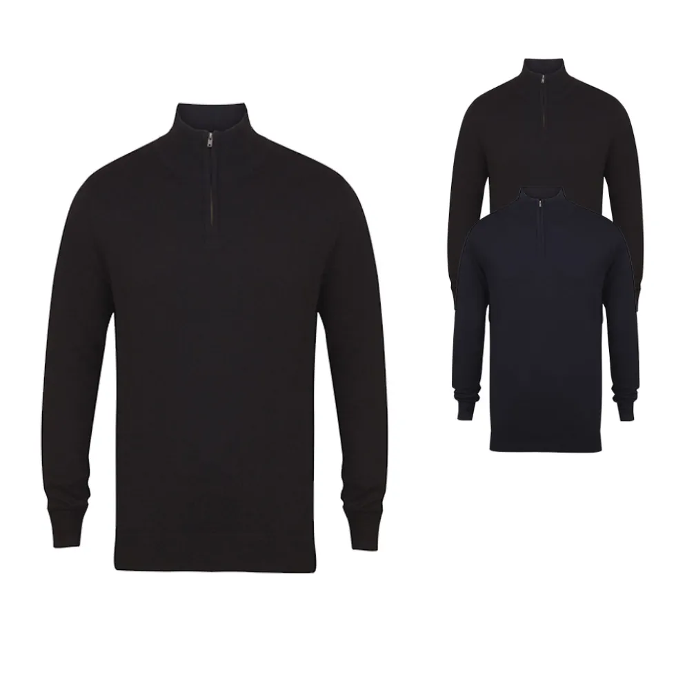W729 Henbury Herren Pullover mit Viertelreißverschluss