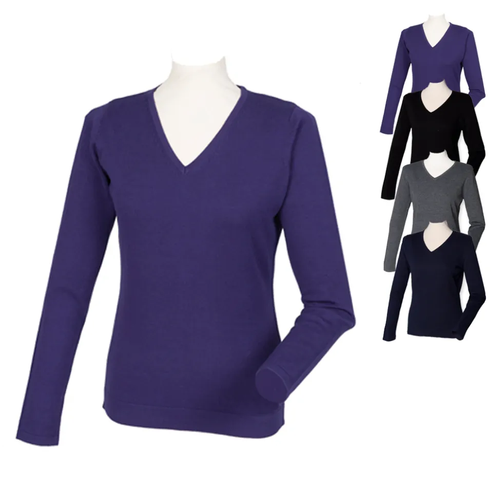 W721 Henbury Leichter Damen-Pullover mit V-Ausschnitt