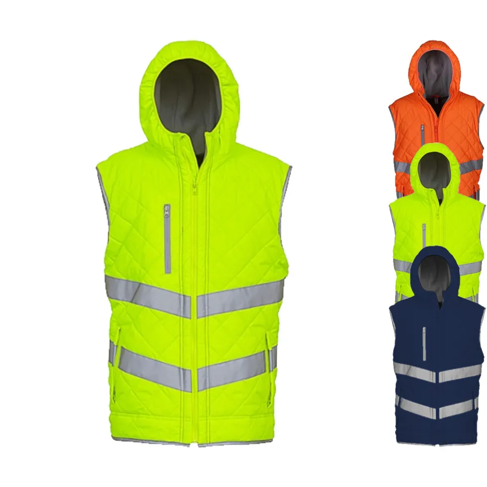 YK007 YOKO Hi-Vis hochsichtbares Sicherheitsweste Kensington Stepp-Weste mit Kapuze