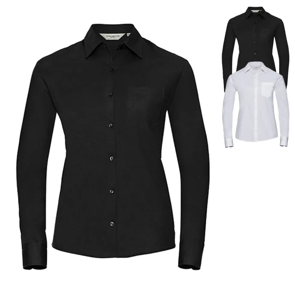 Z936F Russell Collection Langarm Popeline-Bluse