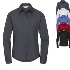 Z924F Russell Collection Langärmelige Popeline Bluse